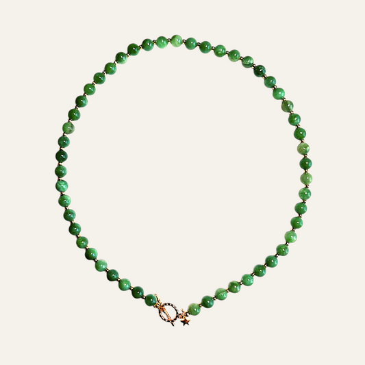 Handmade green gemstone necklace with 18K gold-plated beads and clasp precious stones jewelry Amsterdam