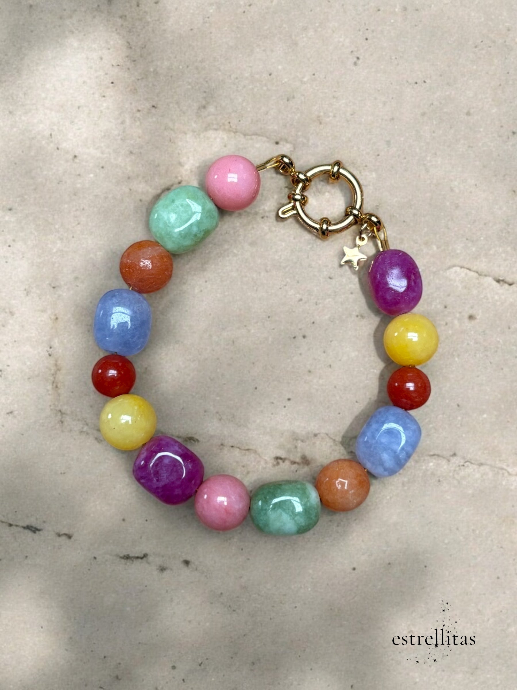 Handmade colorful mixed gemstone bracelet with 18K gold-plated details Amsterdam