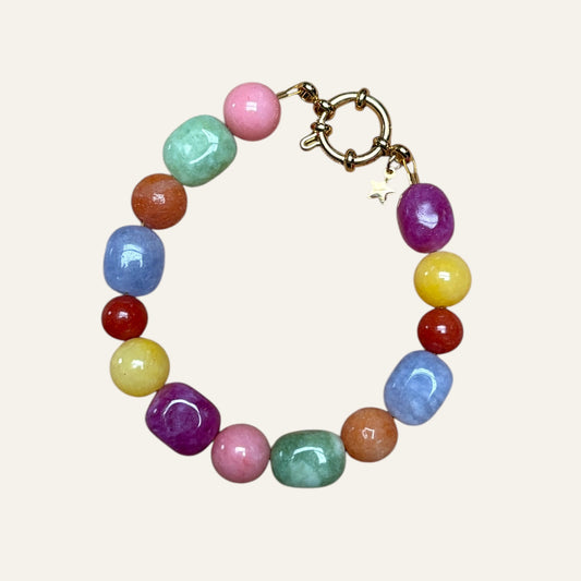 Handmade colorful mixed gemstone bracelet with 18K gold-plated details Amsterdam